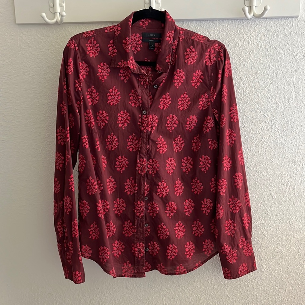 J crew perfect fit button down floral print blouse, size 8